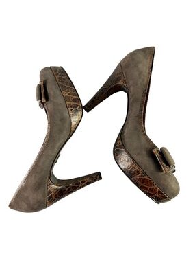 Genuine Schuler & Sons Brown Suede Leather Bow Platform High Heel Pumps 10 B